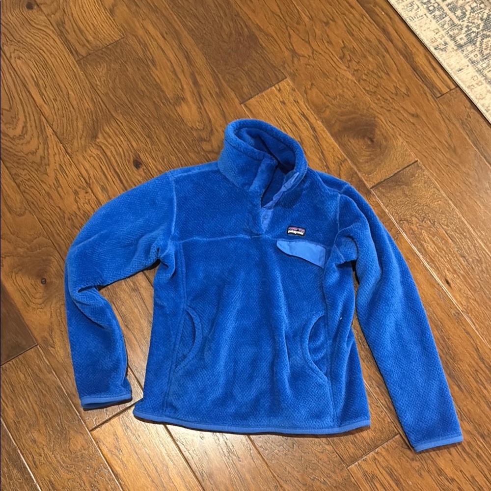 Patagonia Blue Fleece Pullover Jacket with Stand-Up Collar